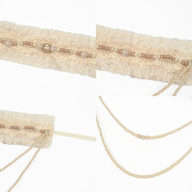 Choker Cream Lace with Bead Detachable Chain