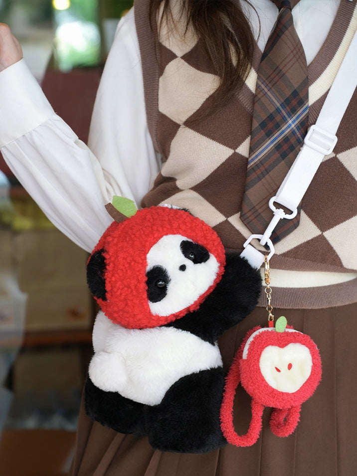 Cute Backpack Bag Keychain Backpack/Crossbody Apple Plush + Hat Panda