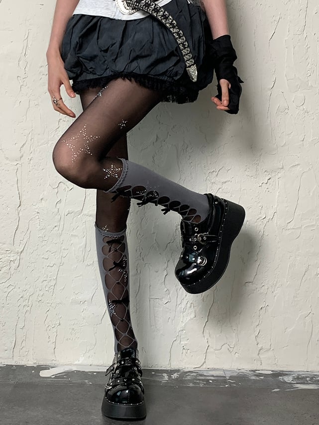 Y2K Star Black Rhinestone Decorated Tights
