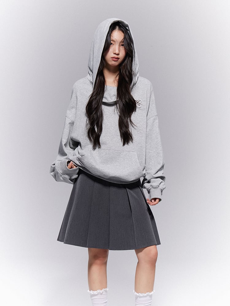 Mini Preppy Pleated Loops Gray Skirt A-Line Low-Waisted Belt with