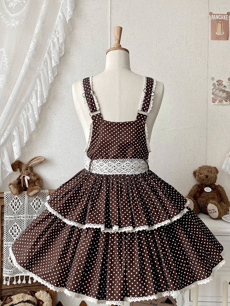 School Lolita Chocolate Polka-dot Pattern Dress Brown Overall Old