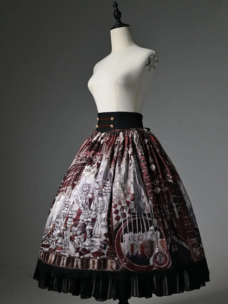 Waist Red Corset Chess Skirt Belt Print Theme Lolita