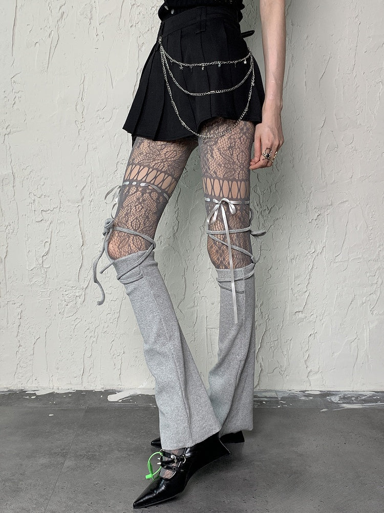 Gray Leg Self-tie Straps Y2K Sleeves