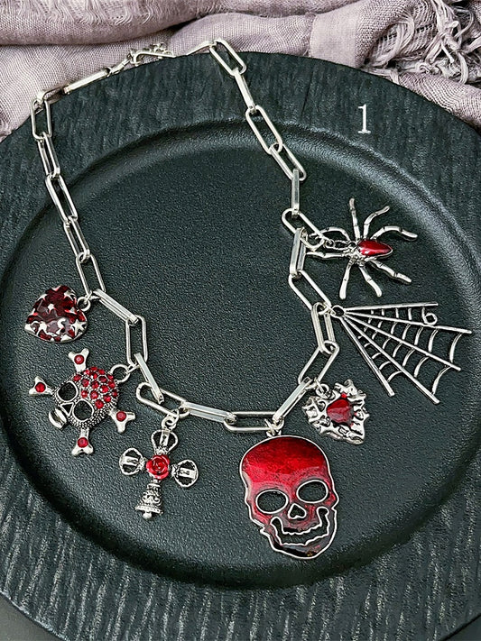 Options Floral And 3 Skeleton Y2K Necklace Heart Pendant