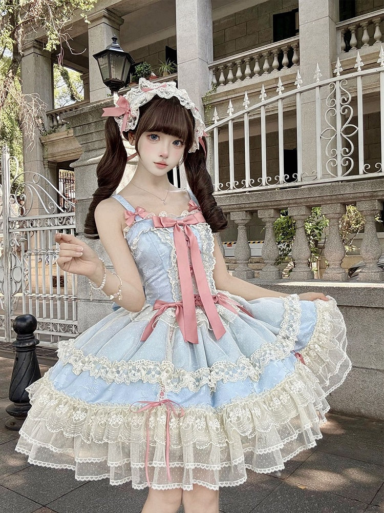 Jumper Bowknots Sweet Dress Decorated Blue Lolita Balletcore Skirt