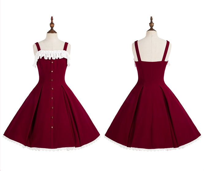 Dress Fit Lolita Slim Fashion Waist Red Elegant