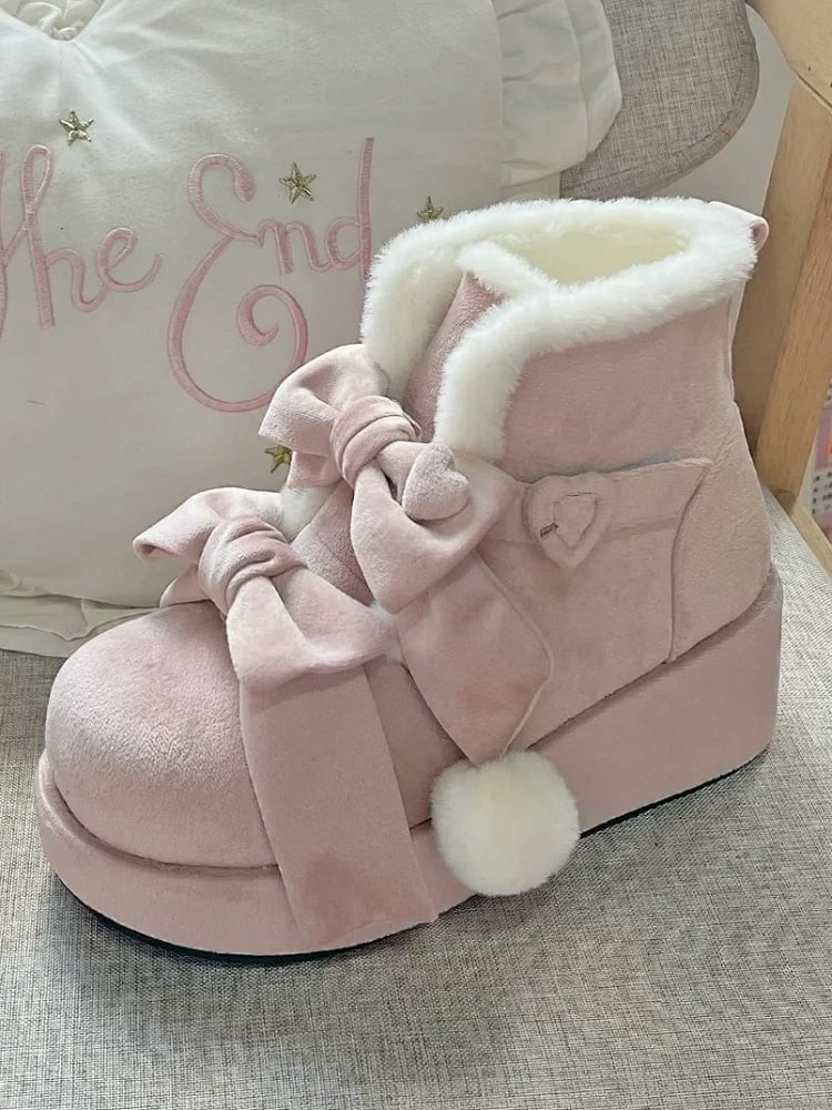 - Lolita Süße Plateaustiefel Pompon Winter Charm Pink
