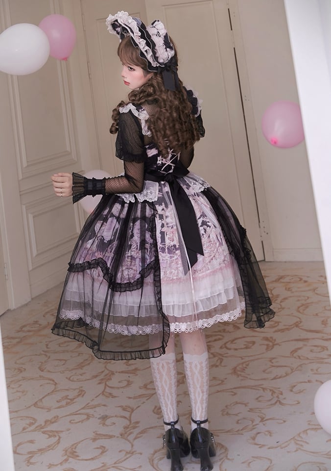 Schwarz-Rosa Vorhang Tüll Overlay Fliegender Pferderock Lolita Pulloverrock
