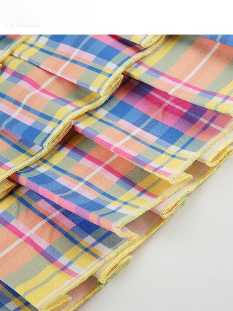 Print Colorful Skirt Y2K Pleated Pattern Plaid Letter