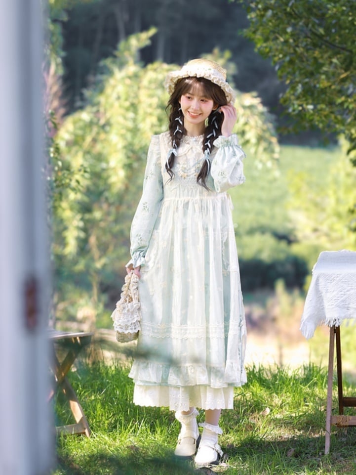 Apricot Peter Pan Collar Floral Embroidery Overdress