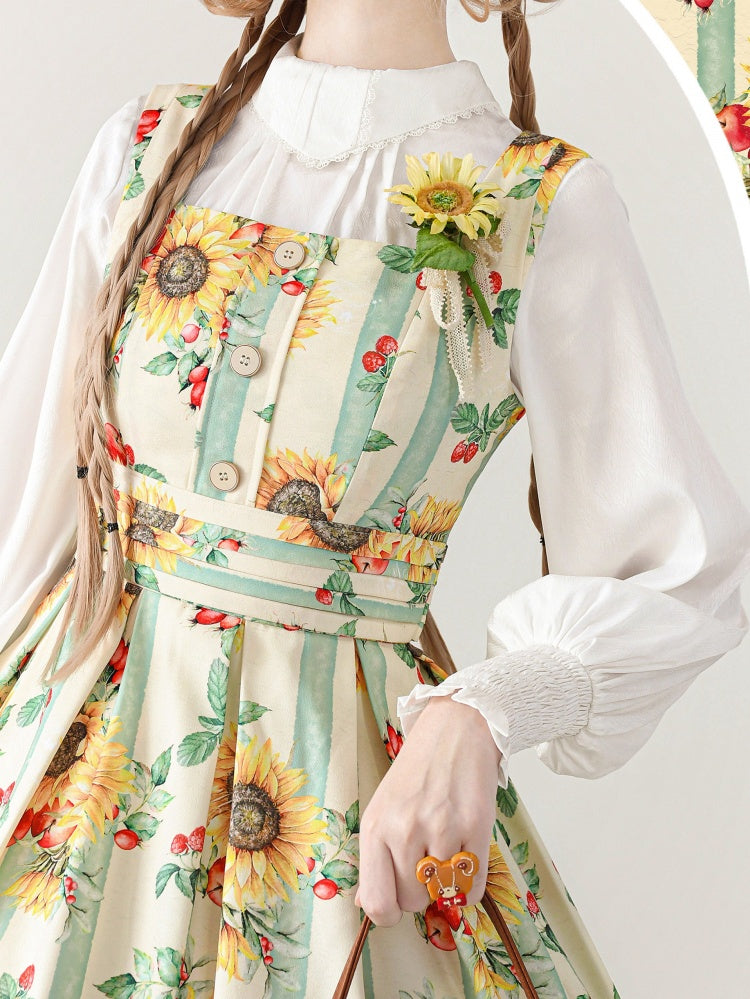 Yellow Sunflowers Square Neckline Elegant Classic Lolita JSK Dress
