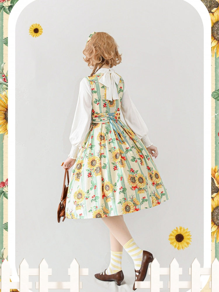 Yellow Sunflowers Square Neckline Elegant Classic Lolita JSK Dress
