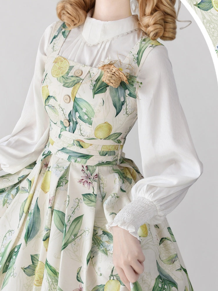 Yellow and Green Lemon Square Neckline Elegant Classic Lolita JSK Dress