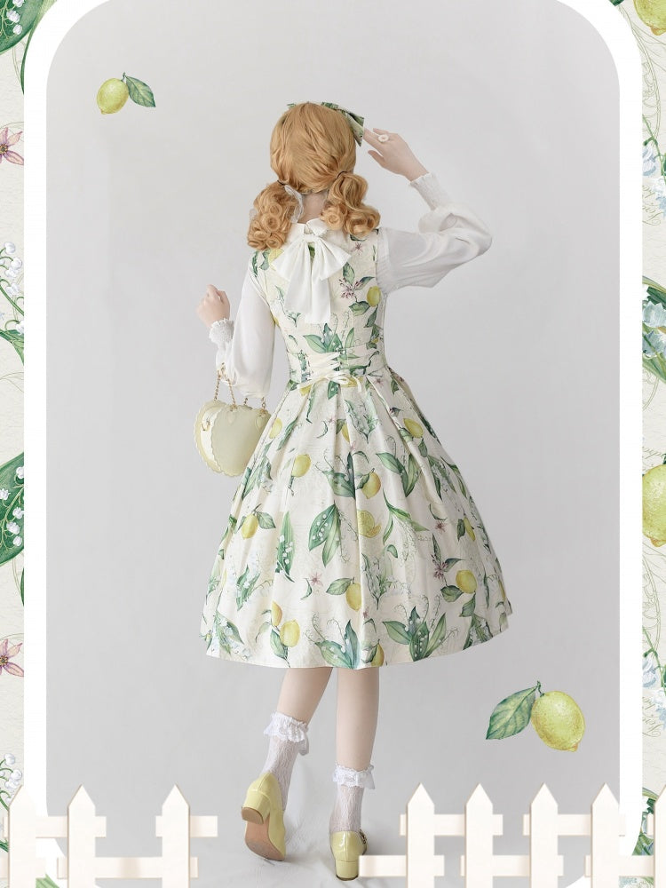 Yellow and Green Lemon Square Neckline Elegant Classic Lolita JSK Dress