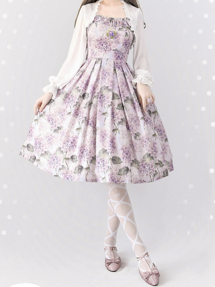 Purple Hydrangea Print Jumper Skirt Dress