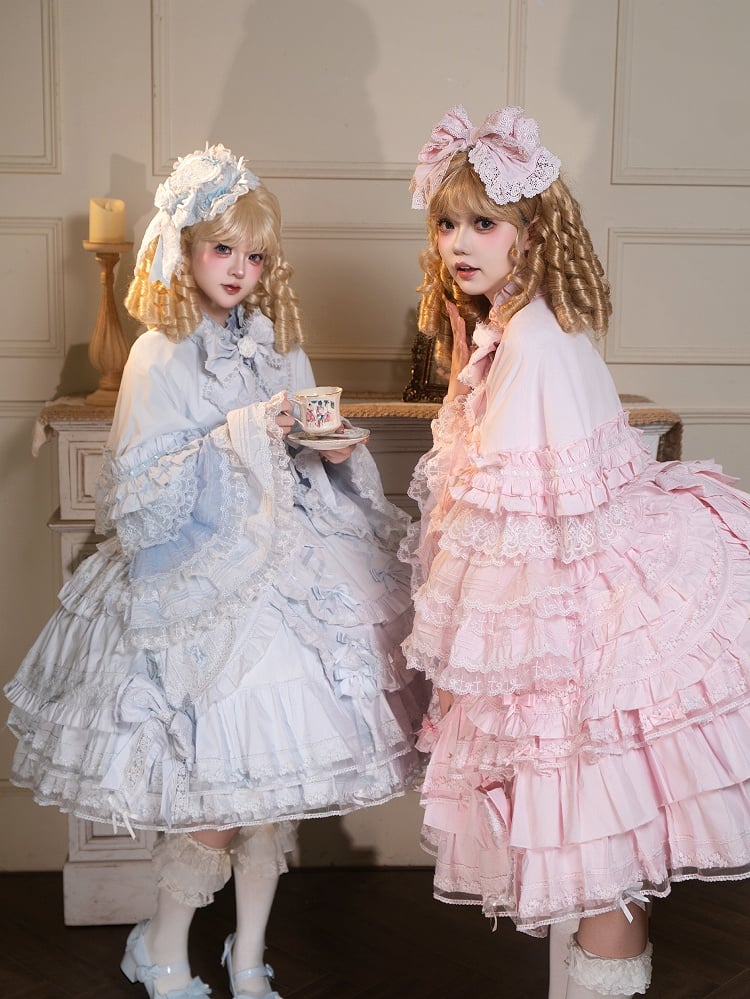 Cape Lolita JSK Bust Under Bell Blouse Pink + Set - Dress Full Sleeves Dollcore Sakura