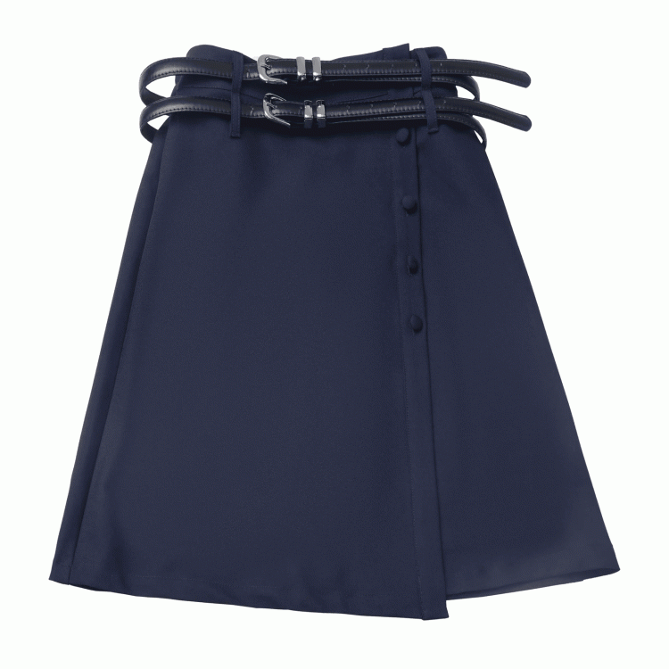 Uniform Navy Blue JK Knee-length Skirt with Double Buckle Belt