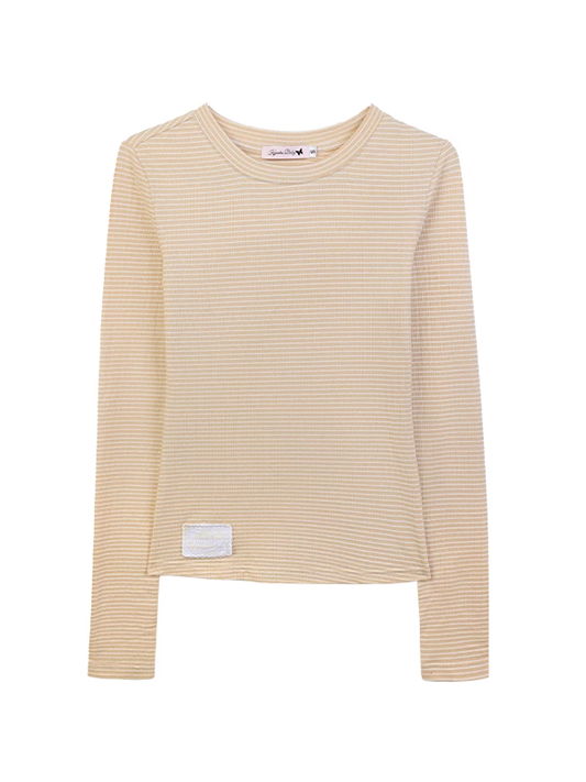 Beige Round Neck Striped Top