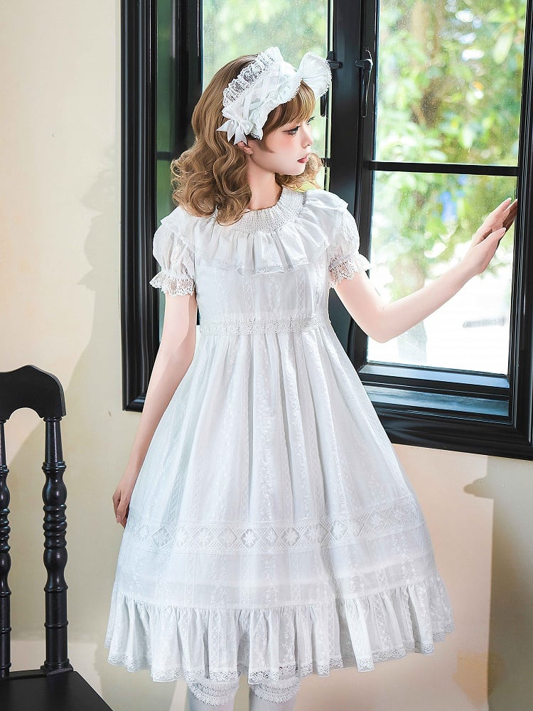 White Lolita Waist Shiro High Puff Cotton Sleeves Dress Sweet