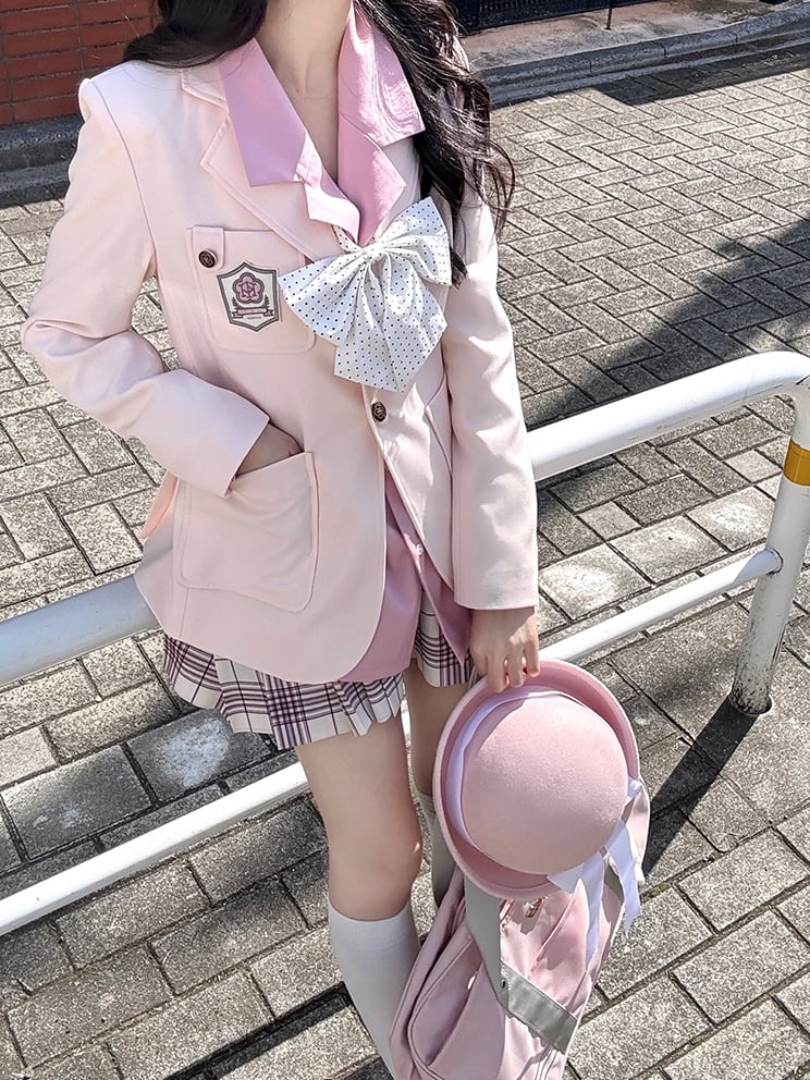Style Collar Beige/Purple/Pink Uniform JK Blazer Preppy Notched