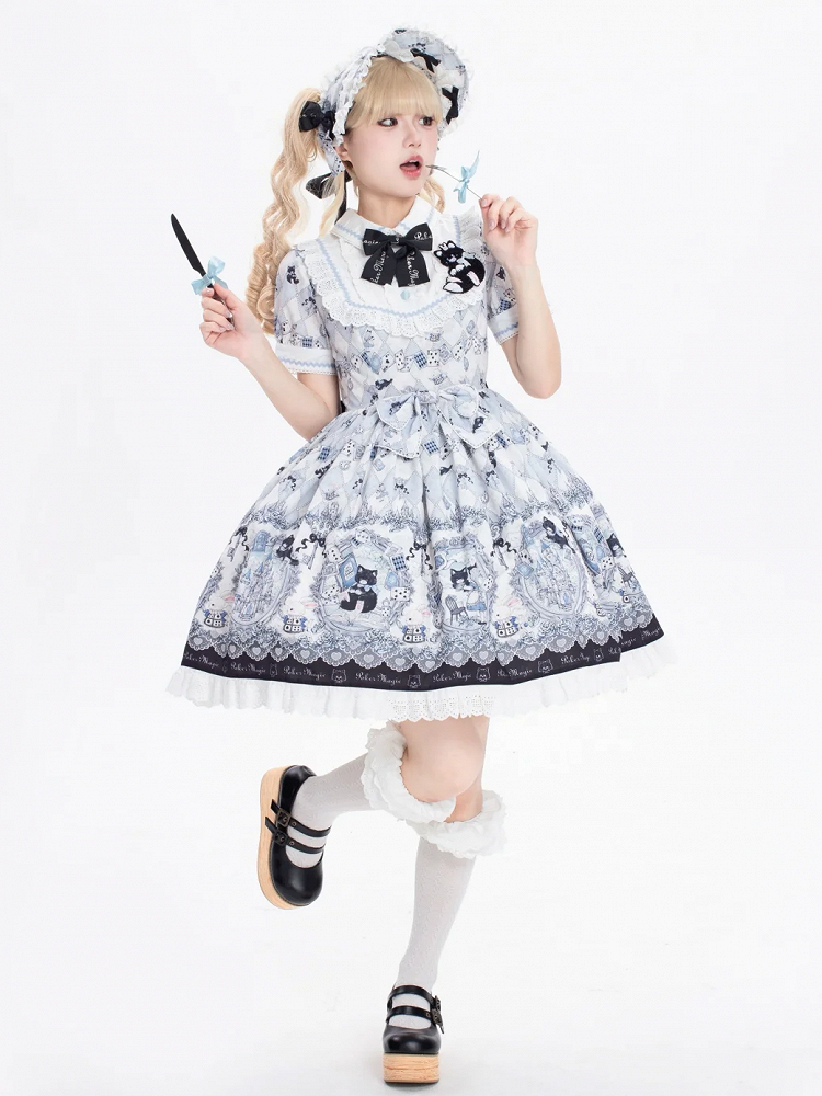 Sweet Wonderland and Kitty Lolita in Piece Dress One Print Alice Theme Bunny
