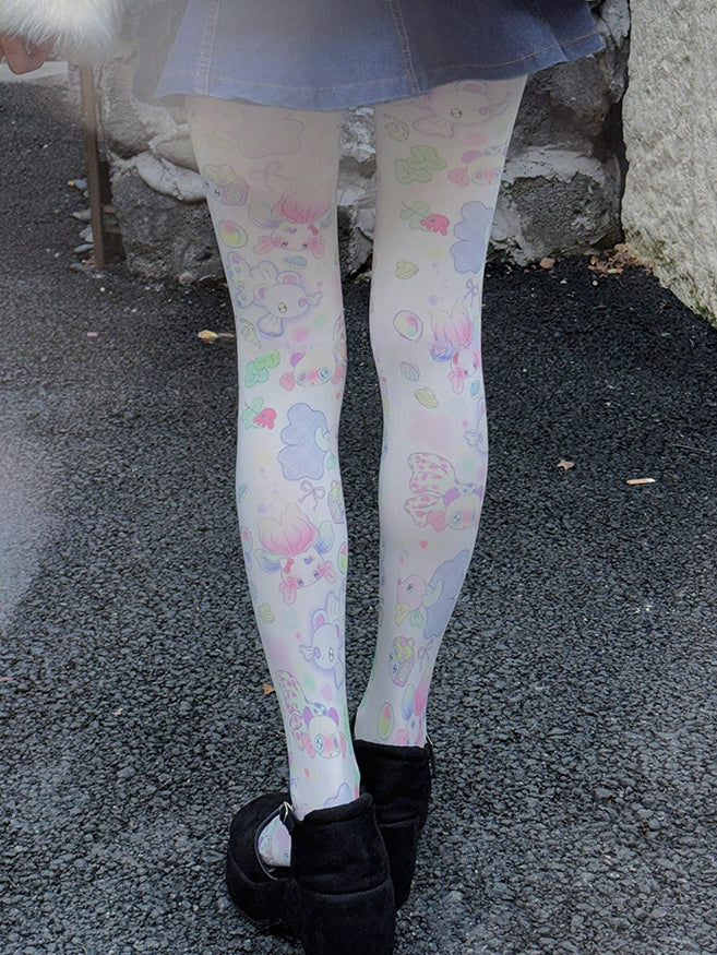 White Sweet Goldfish Cartoon Tights