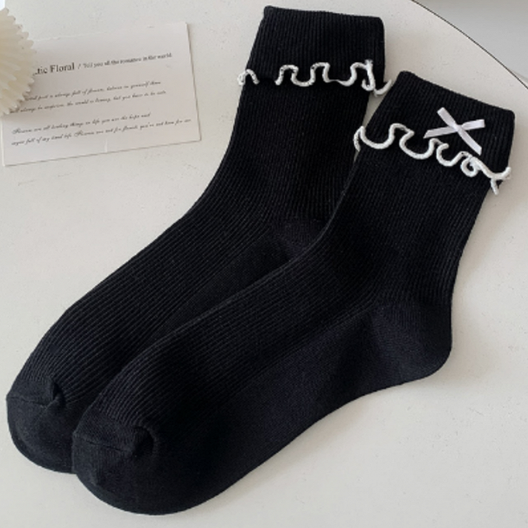 6 Ruffled Contrast Options Trim Ankle Socks Details Color Bowknot