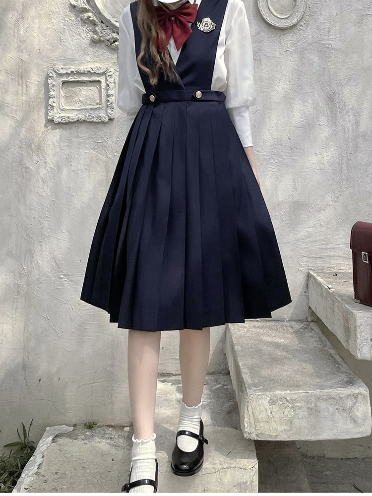 70cm Dark / High Waist Box Pleat Skirt Overalls 65 Blue Length