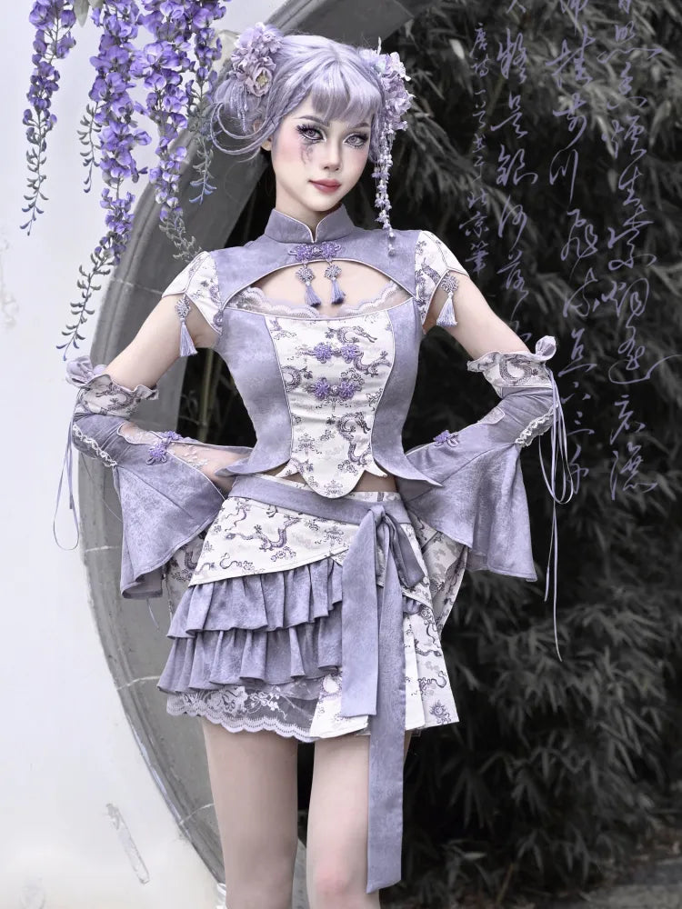 Purple Fabric Shorts Print Skirt Lining S Chinoiserie Dragon Clearance-Size 65-69CM Waist for with