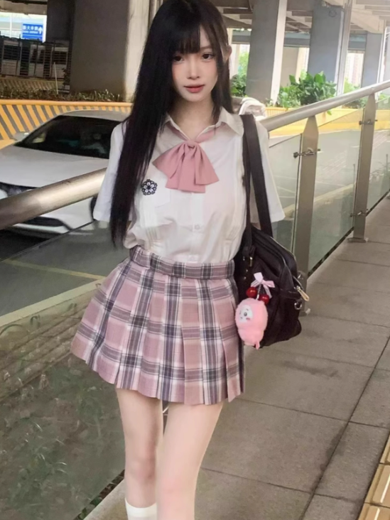 Rock Rosa Uniform Muster Plaid 45CM Plissee JK