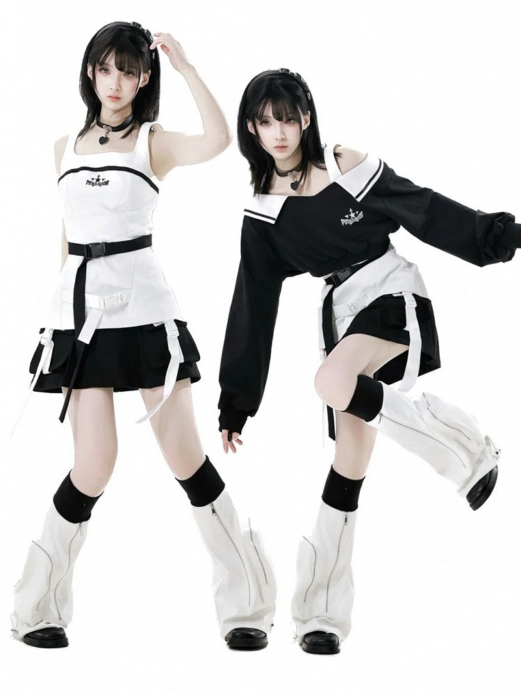 Snap Details Techwear Skirt Black Wasteland Punk