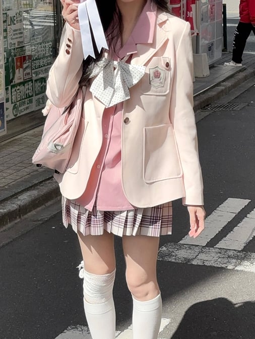 Style Collar Beige/Purple/Pink Uniform JK Blazer Preppy Notched