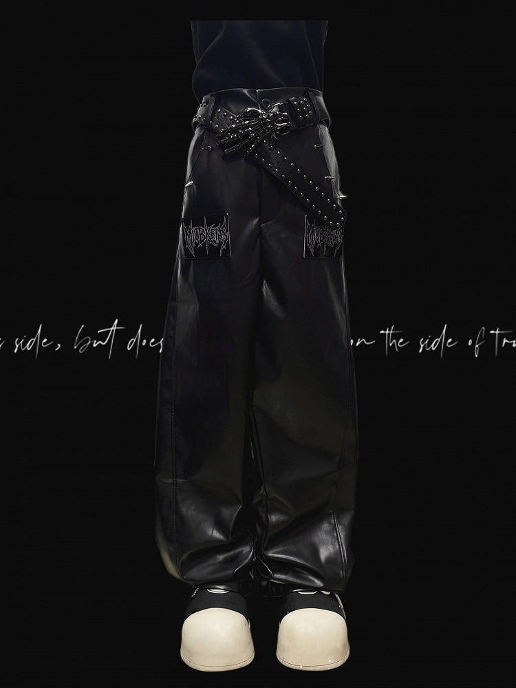 Schwarze Hose Cut Letter Straight-Leg Applique Punk