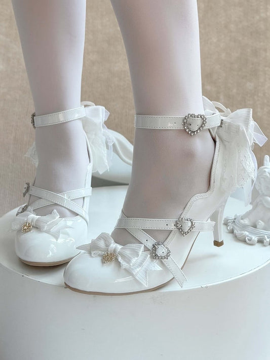 Abnehmbarer Rücken Elegant mit weißen Lolita-Schuhen mit hohem Schleifenabsatz