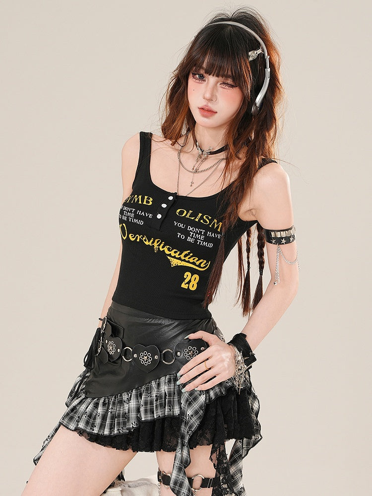 Black Letter Ptint Top Tank Glamorous