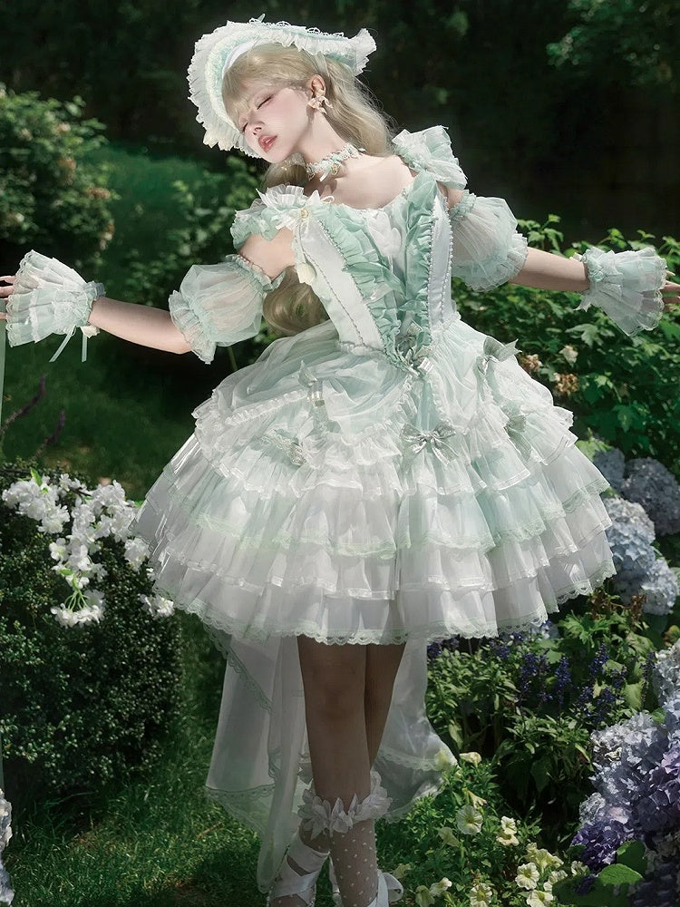 Dress Lolita Princess Layered Green Balletcore Tulip Theme Skirt