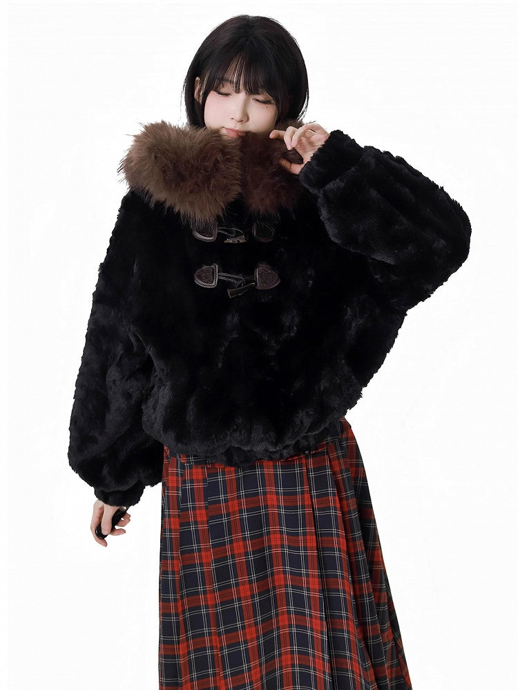 黒クマの耳付きフード付きプラッシュコート
