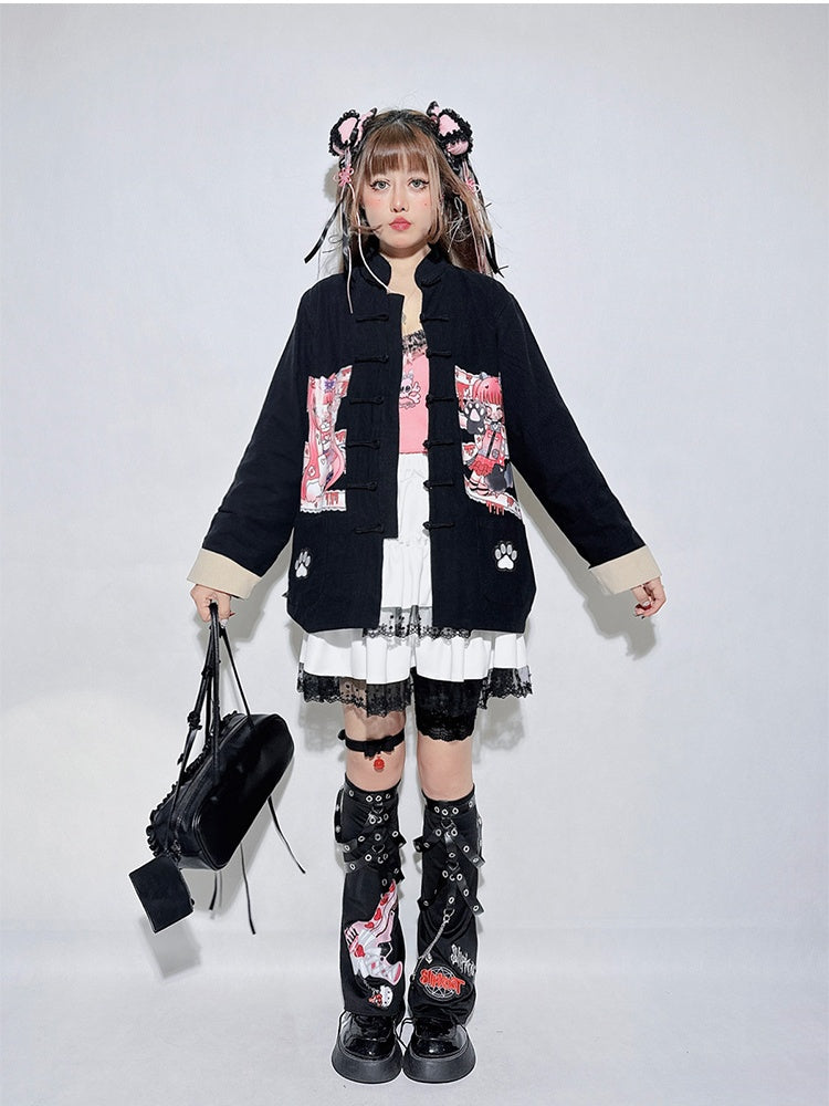 Black Cartoon Chain Strap Leg Warmers
