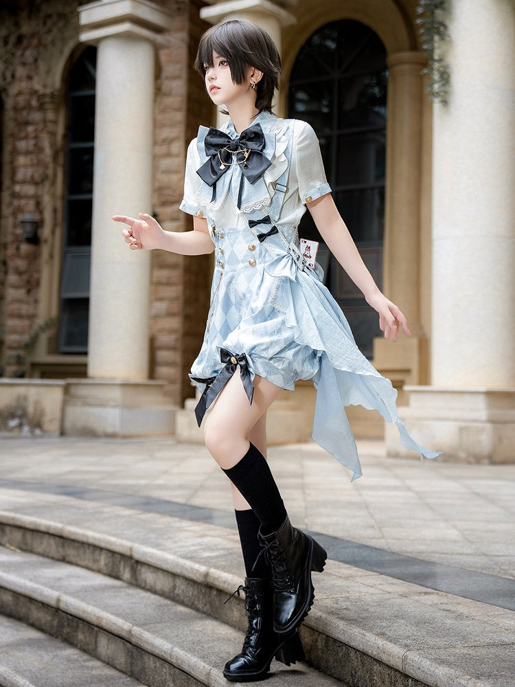 + Ouji Lolita Vibes Blue Alice in Shirt Outfit - White Wonderland