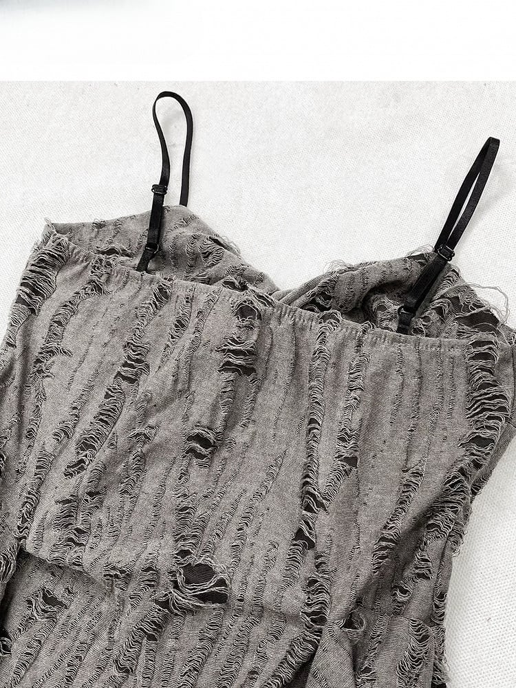 Gloves Gray Bittersweet Accents Top Ruffle Cascading + Distressed Details Cami