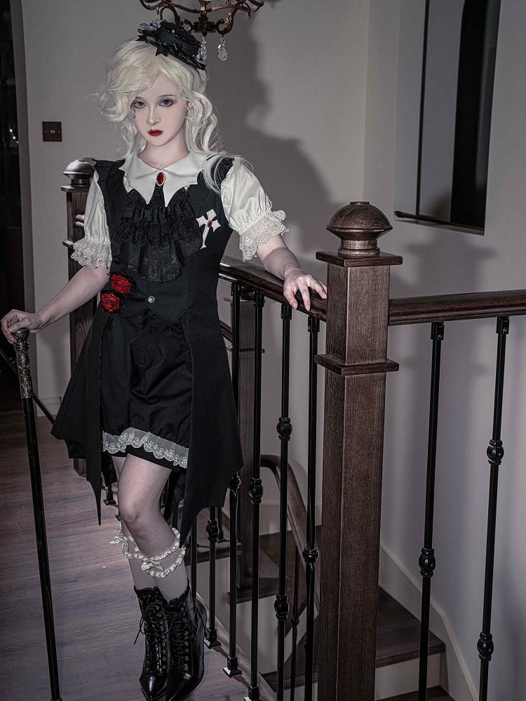Schwarze Fashion Cuffs Ouji Weiße Shorts Spitze Lolita Besatz
