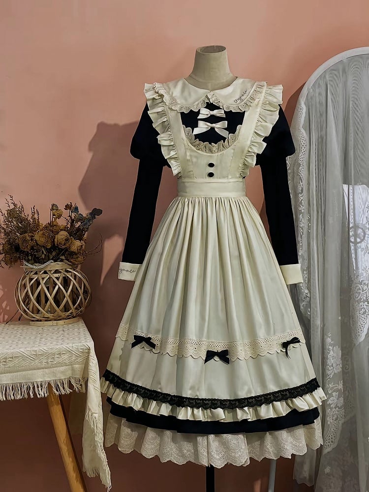 Apron Beige Black Sleeves Dress and Set Maid Juliette + Lolita