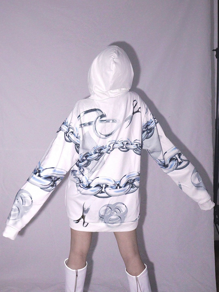 Hoodie And Cyberpunk Scissor White Print Chain