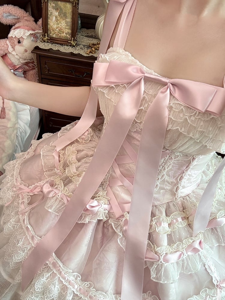 Boned Waist Lolita Princess Basque Bust 80-88CM Balletcore Pink Skirt Clearance-Size Jumper S for