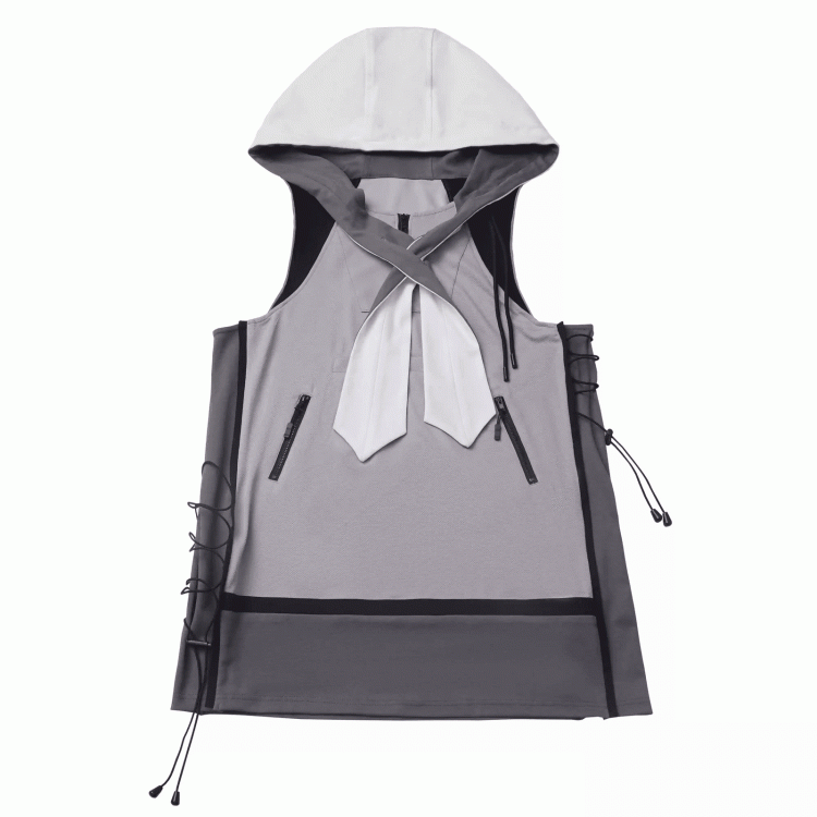 Dress Side Techwear Kapuzenweste Grau Colorblock Design Kordelzug
