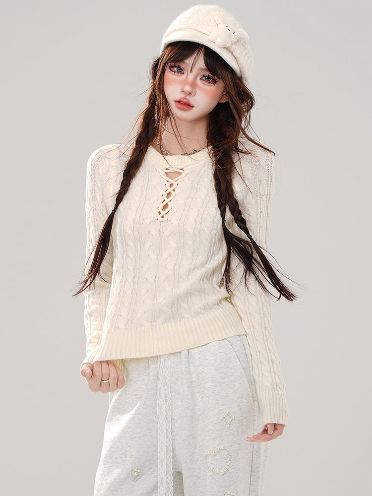 Grey Cutout Detail Round Neck Slim-fit Sweater