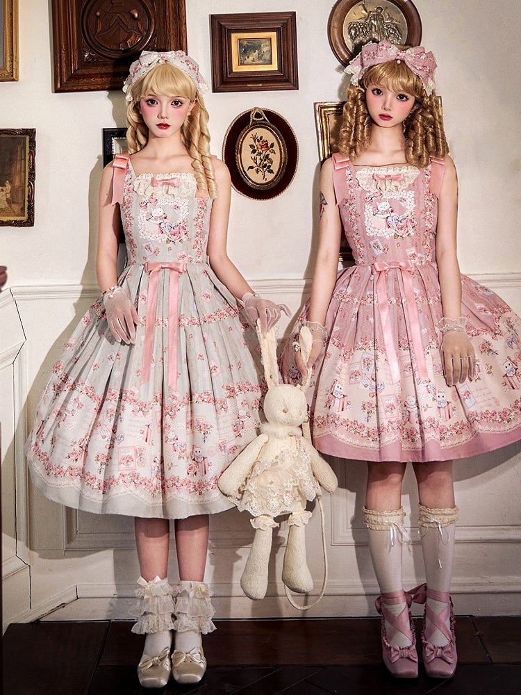 Kitty and Floral Green Sweet Lolita Jumper Skirt