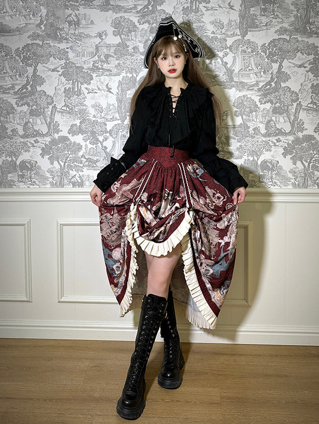 Red Pirate Corset Ship Waist Belt Print Skirt Lolita