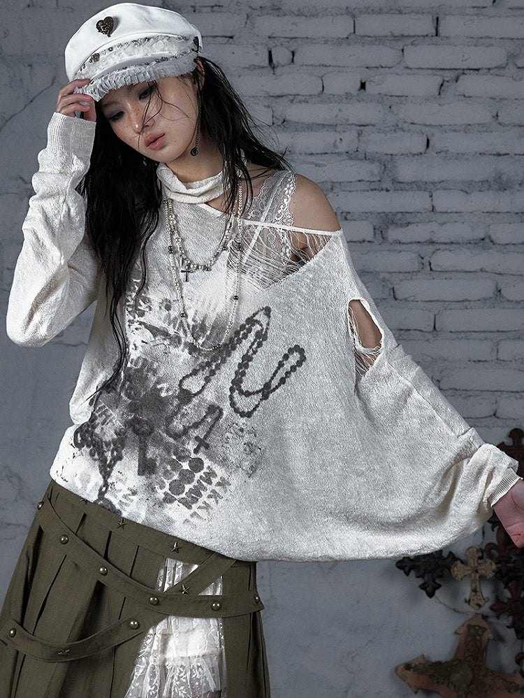 Distressed Beige/Khaki Top Neckline Punk Asymmetrical Sun Protection Wasteland Holes