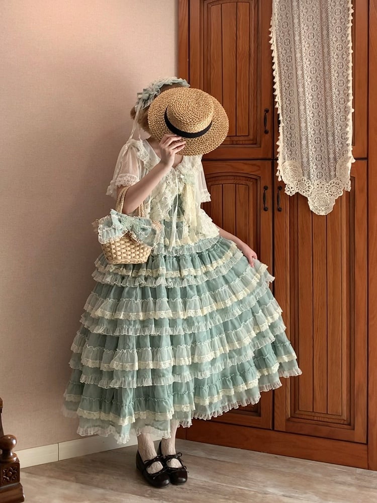 Tulle Ruffled Lace Green Top Lolita